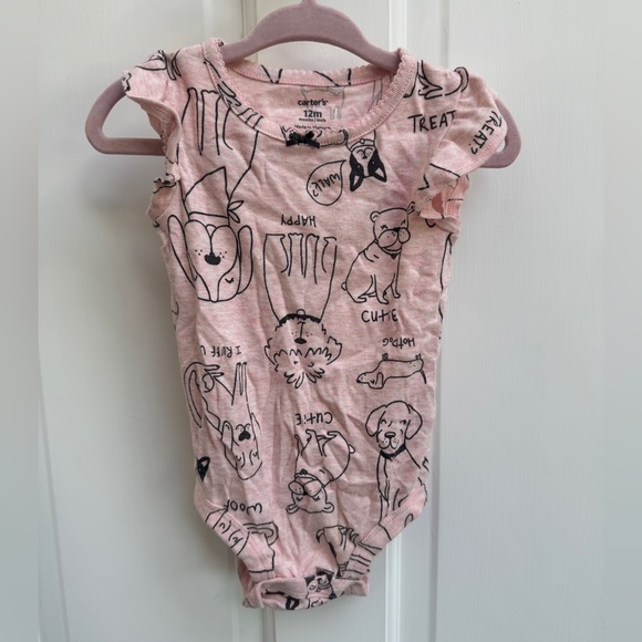 Carter's Other - Carter's 12M Girls Light Pink Dog Pattern Bodysuit Onesie